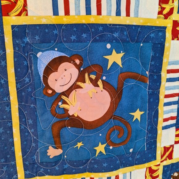 Handmade "Monkey Business" Cotton Kids Quilt 61" x 61" - Picture 4 of 8